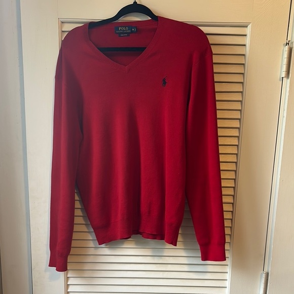 Men’s size medium red v neck cotton sweater - Picture 1 of 4